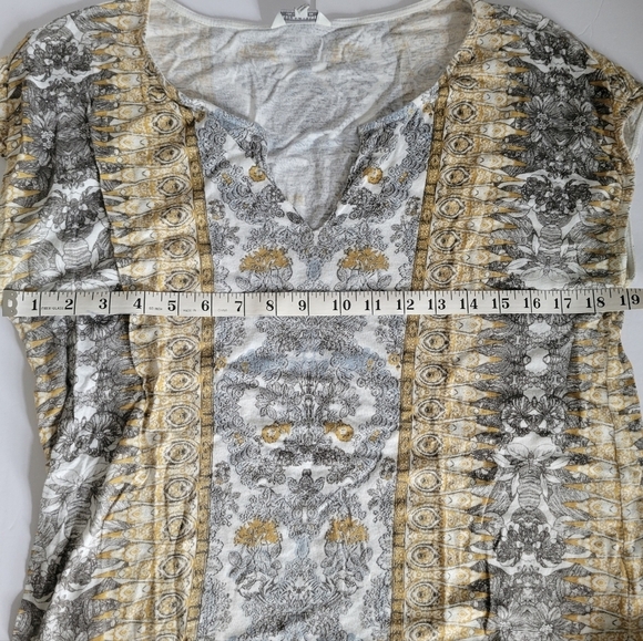 Lucky Brand Floral Paisley Multipattern Tie Front V Split Neckline Shirt - Picture 4 of 8